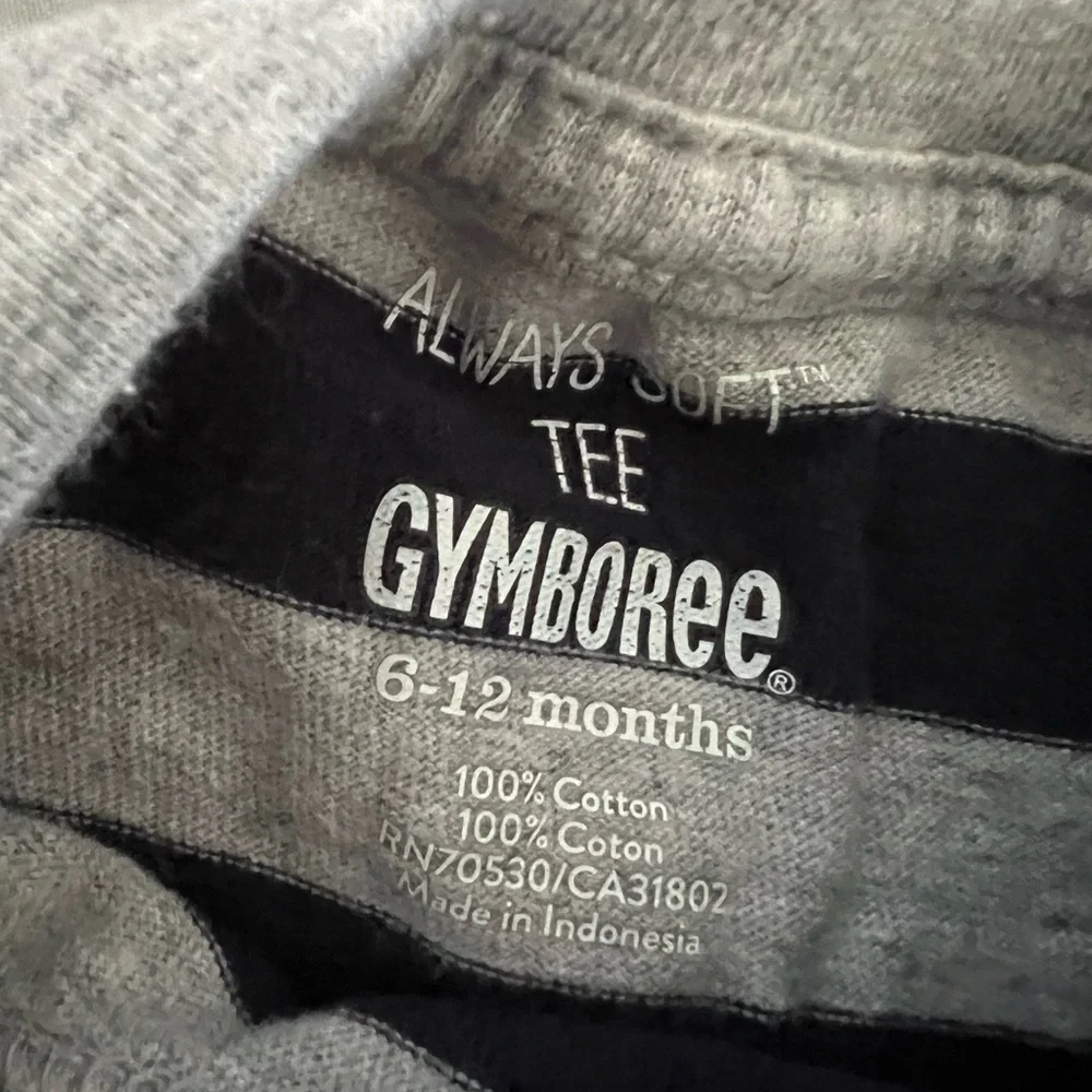 6-12 month “always soft” Gymboree t-shirt short sleeve striped navy & grey